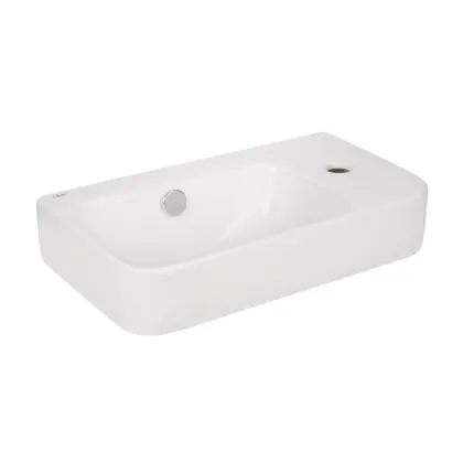 Комплект Qtap Tern: Раковина підвісна прамокутна права 450х260х155 мм White + Донний клапан PU02O — Photo 3