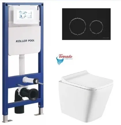Інсталяція KollerPool AQUA LINE + TWIST Black панель змиву + підвісний унітаз TREND з сидінням Soft-close ( змив Tornado 3,0 )