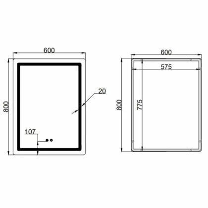 Дзеркало Qtap Mideya (MI2) 600х800 з LED-підсвічуванням Touch, з антизапотіванням, димером, рег. яскравості QT2078F6080 — Photo 2