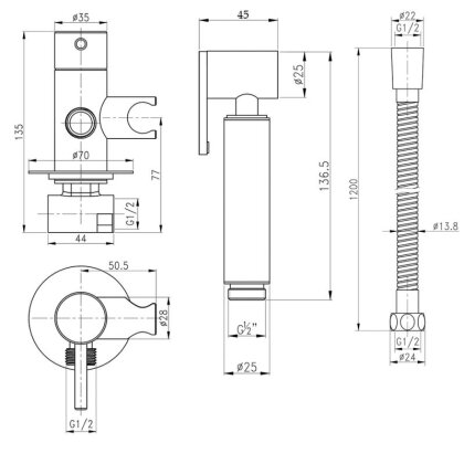 Набір для гігієнічного душу Qtap Inspai-Varius округлий QTINSVARCRMV00440001 Chrome — Photo 1