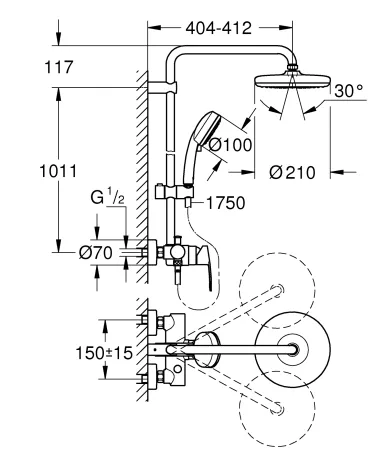 Душова система зі змішувачем для душа Grohe New Tempesta Cosmop. System (26224001) — Photo 1