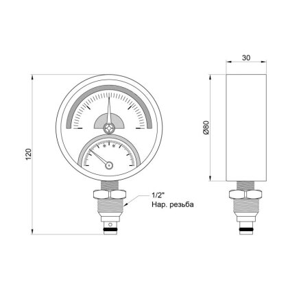 Термоманометр SD Plus 80 мм 1/2&quot;, нижнє підмикання SD1724B — Photo 1