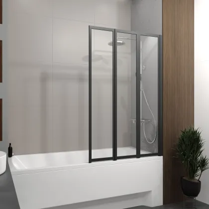 Шторка на ванну трьохелементна Style 1000х1500мм (right) black matt, скло 4мм clear — Photo 1
