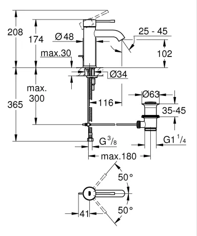 Одноважільний змішувач для раковини 3/8" S-розміру Grohe Essence (24171001) — Photo 1