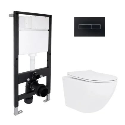 Готове рішення Qtap для ванної кімнати: підвісний унітаз Jay Rimless 485x360x320 + комплект інсталяції Standard (лінійна клавіша Black)