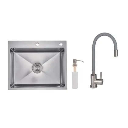 Lidz: мийка H6050H інтегрована Decor Honeycomb 2,5/0,5 мм LDH6050DEC48370 + Змішувач Aria для кухні з гнучким виливом (k35) Grey