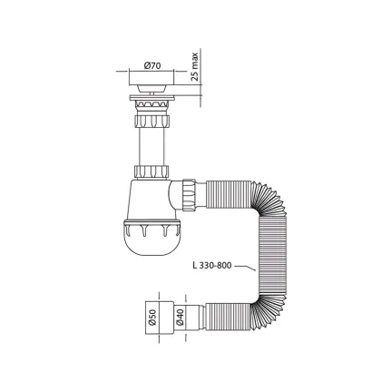 Сифон для кухні Mixxus SK-01-A 1 1/2"x40 з литим випуском 40*40/50 (MI8190) — Photo 1