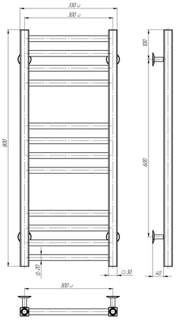 Рушникосушарка електрична Lima П12 300х800 Deffi нержавіюча сталь (Хром, JD04, Ліве підключення) — Photo 2