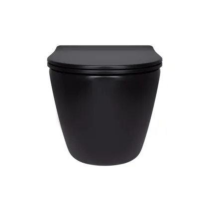 Унітаз підвісний Qtap Robin New Ultra Quiet безобідковий з сидінням Soft-close MATT BLACK QT13332381АSMB — Photo 2