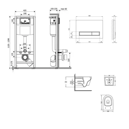 Готове рішення Qtap для ванної кімнати: підвісний унітаз Jay Ultra Quiet 520x360x320 + комплект інсталяції Nest 4 в 1 (лінійна клавіша White) — Photo 1