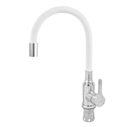 Змішувач для кухні ZERIX REX-011 CHROME REFL.WHITE з нерж. сталі (Колір хром+силіконовий вилив білий) (ZX6129) — Photo 2