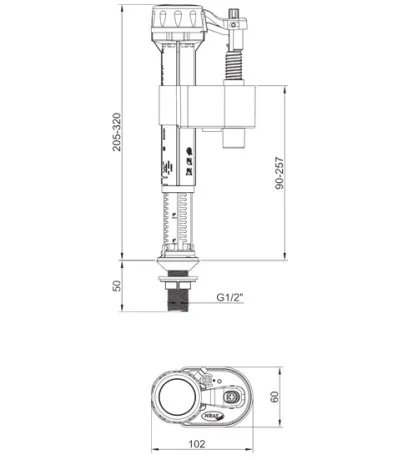 Арматура наповнювальна Koer KT-0103-1/2" з нижнім підвед., латунне різьбл. 1/2" (KR5608) — Photo 2