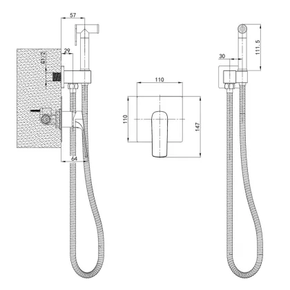 Змішувач для гігієнічного душу Mixxus Premium MONE 002 INNER Graphite вбудований з лійкою (MI6784) — Photo 1