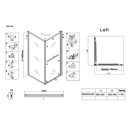 Душова кабіна без піддону Koer SR SC09-90x90x200-L-TR-07 прозоре скло Easy Clean 6мм Графіт (KR5685) — Photo 4