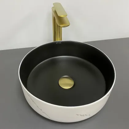 Умивальник (раковина) VBI PRATO WHITE BLACK MARBLE MATT накладний — Photo 2