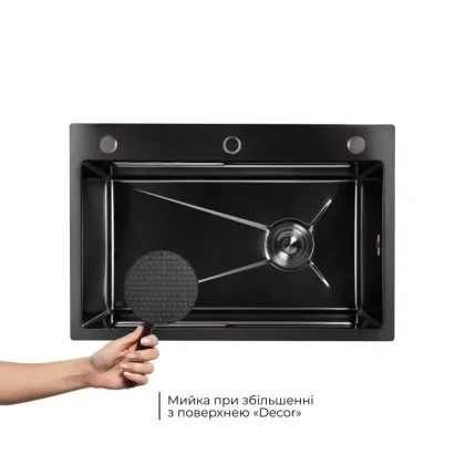 Мийка для кухні інтегрована Lidz Handmade H6845HB Decor Black PVD Honeycomb 3,0/1,0 мм LDH6845HDECBLM49445 — Photo 3