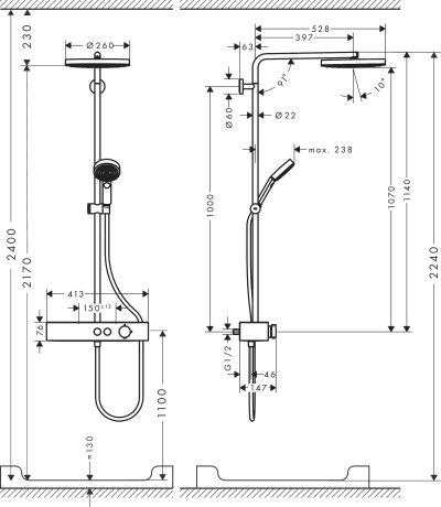 PULSIFY Showerpipe душевая система 260 с термостатом, цвет черный матовый — Photo 2