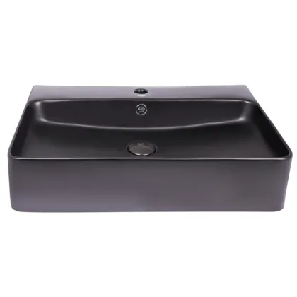 Раковина Qtap Nando 600х420х130 Matt black з донним клапаном QT1211K4041MB — Photo 2