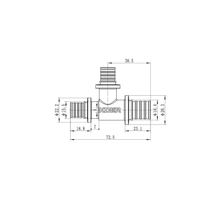 Трійник перехідний Koer KA.T20-16-16 - 20(2.8mm) x 16(2.2mm) x 16(2.2mm) (KR4887) — Photo 1