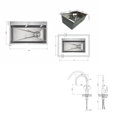 Lidz: мийка H7545 інтегрована Decor Honeycomb 3,0/1,0 мм LDH7545DEC48372 + Змішувач Aria для кухні з гнучким виливом (k35) Grey — Photo 1