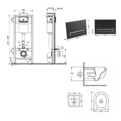 Готове рішення Qtap для ванної кімнати: підвісний унітаз Taurus Ultra Quiet 515×360×350 + комплект інсталяції Nest 4 в 1 (лінійна клавіша Matt Black) — Photo 1