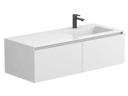 Тумба підвісна BASE МДФ фарбований Білий 0300n, soft-touch з умивальником ERICA 1200 R Miraggio