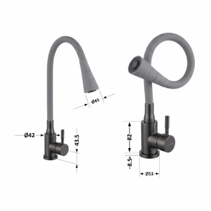 Змішувач для кухні Lidz Aria 015F31 (k35) з гнучким виливом LDARI015F31GGRP49567 Graphite/Grey — Photo 1