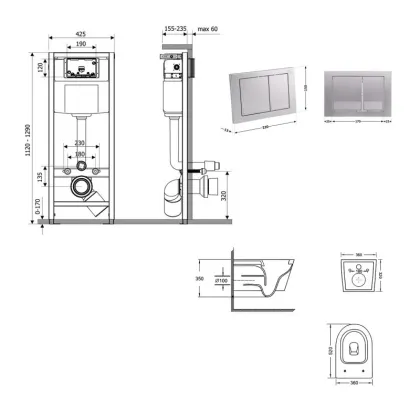 Готове рішення Qtap для ванної кімнати: підвісний унітаз Swan Ultra Quiet 520x360x320 + комплект інсталяції Nest 4 в 1 (квадратна клавіша Satin) — Photo 1