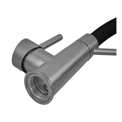 Змішувач для кухні ZERIX FUL-017 GRAPHITE REFL.BLACK з силіконовим виливом, з нерж.сталі SUS304 (колір графіт, вилив чорний) (ZX5995) — Photo 1