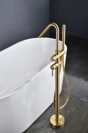 IMEX CORCEGA BRUSHED GOLD Підлоговий змішувач для ванни, PVD матове золото — Photo 1