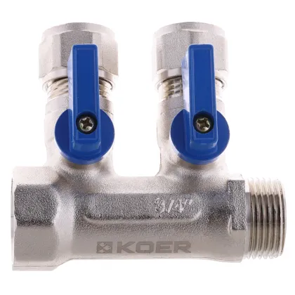 Колектор з кульовими кранами і фитингом Koer KR.1125-2 3/4"x2 ways (KR2835) — Photo 1