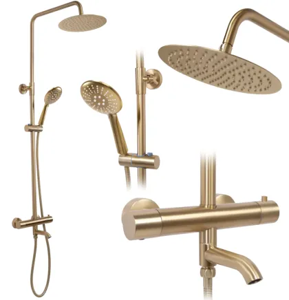 Душовий гарнітур REA LUNGO BRUSHED GOLD матове золото з термостатом та виливом