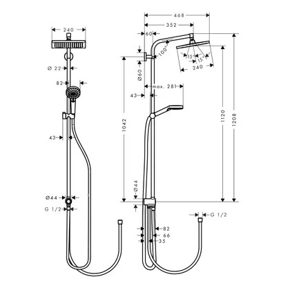 Crometta E 240 1jet Showerpipe Reno Душова система EcoSmart 9 л/хв, хром — Photo 1