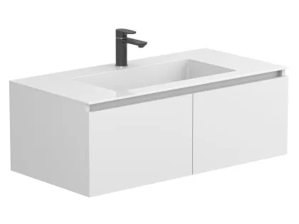 Тумба підвісна BASE МДФ фарбований Білий 0300n, soft-touch з умивальником ERICA 1000 Miraggio