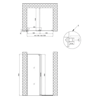 Душова перегородка Qtap Walk-In Glide CRM2012.C8 120х190 см, скло Clear 8 мм, покриття CalcLess — Photo 1