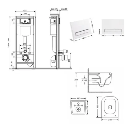 Готове рішення Qtap для ванної кімнати: підвісний унітаз Gemini Ultra Quiet 485×340×350 + комплект інсталяції Nest 4 в 1 (лінійна клавіша White) — Photo 1