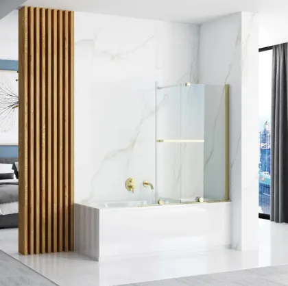 Шторка для ванни REA FABIAN 100 BRUSHED GOLD розсувна — Photo 1
