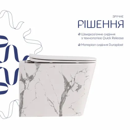 Унітаз підвісний Tern Ultra Quiet 490×365×325 мм, Marble, з сидінням Slim Duroplast / Soft-close / Quick Release QT17332303ASMR Qtap — Photo 3