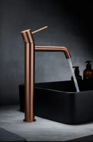 IMEX MONZA PVD BRUSHED ROSE GOLD Змішувач для умивальника високий, PVD матове рожеве золото — Photo 1