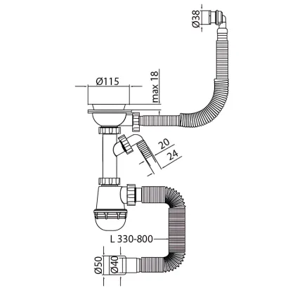 Сифон для кухні Mixxus SK-06-WH 3 1/2"x40 з пластиковою сіткою, відведенням для пральної машини, гнучким круг. переливом (MI8197) — Photo 1