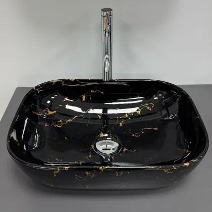 Умивальник (раковина) VBI RAVENNA BLACK LIGHTNING GLOSSY накладний — Photo 2