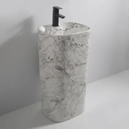 Раковина моноблок MIXXUS PREMIUM DIVERSE-1101 MARBLE 460х380х840mm з отвором під змішувач та переливом (MP6575) — Photo 2