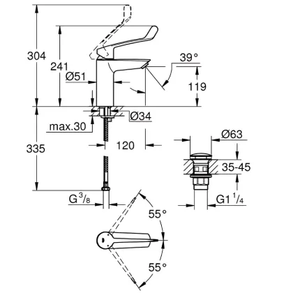 Одноважільний змішувач для раковини Grohe Eurosmart New M-size для медичних закладів (23983003) — Photo 1