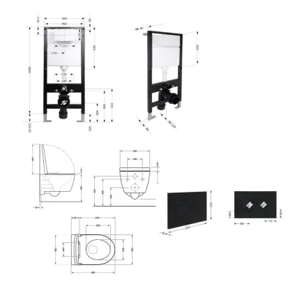 Готове рішення Qtap для ванної кімнати: підвісний унітаз Taurus Ultra Quiet 485x360x350 + комплект інсталяції Standard (кругла клавіша Black) — Photo 1