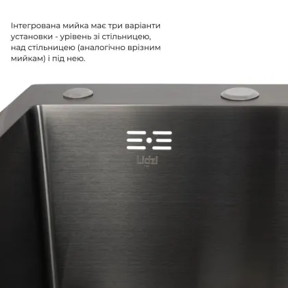 Handmade H7849BR Мийка інтегрована крило справа Brushed Black PVD+Lidz Aria 015F Змішувач для кухні Black — Photo 3