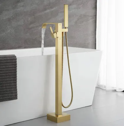 Змішувач для ванни REA CARAT BRUSHED GOLD золотий підлоговий матовий — Photo 6