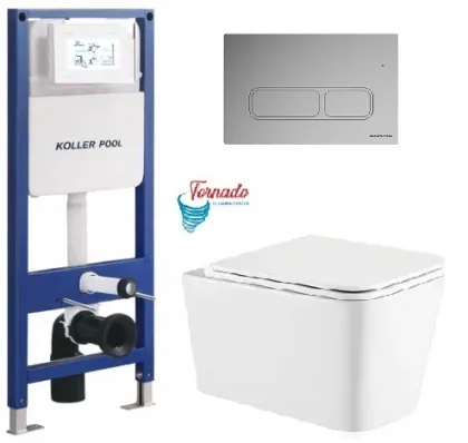 Інсталяція KollerPool AQUA LINE + EDGE Chrome панель змиву + підвісний унітаз KVADRO з сидінням Soft-close ( змив Tornado )
