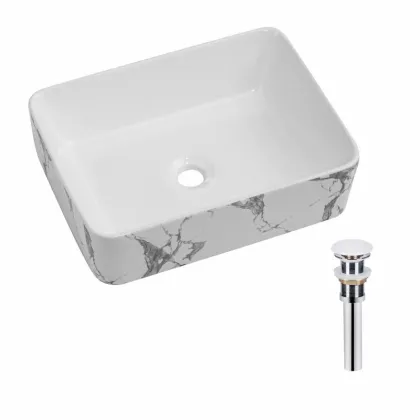 Раковина накладна Qtap Tern 480x370x135 мм, Marble, прямокутна, з донним клапаном QT17116069MR