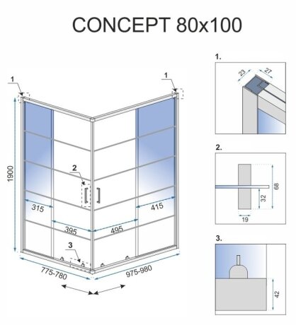 Душова Кабіна REA Concept Чорний 80x100 REA-K6389 — Photo 4