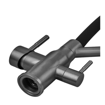 Змішувач для кухні ZERIX MAG-021 GRAPHITE REFL.BLACK з силіконовим виливом, з нерж.сталі SUS304 з виходом для питної води (колір графіт, вилив чорний) (ZX6005) — Photo 1